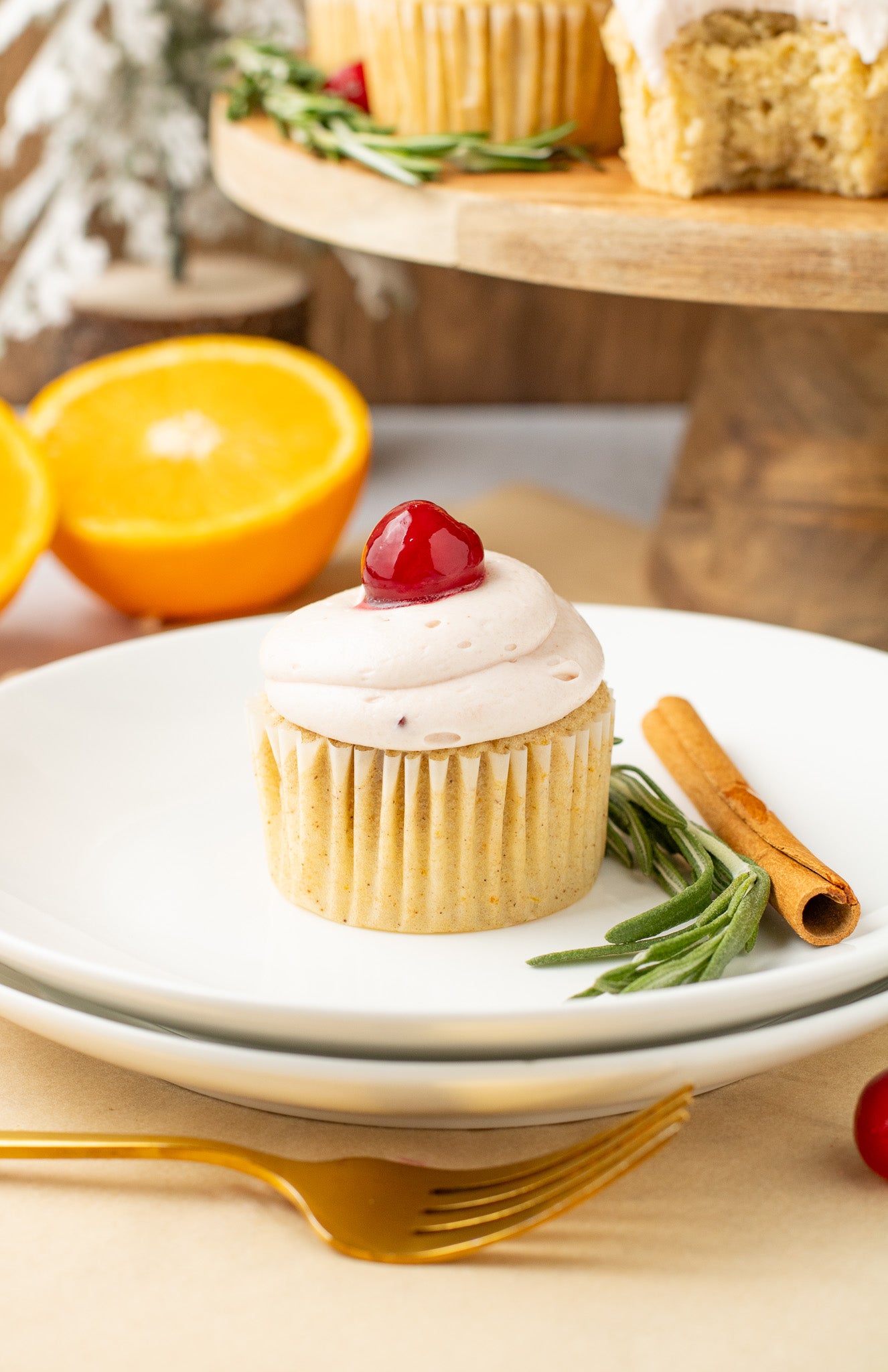 Spiced Orange Cupcakes with Cranberry Frosting