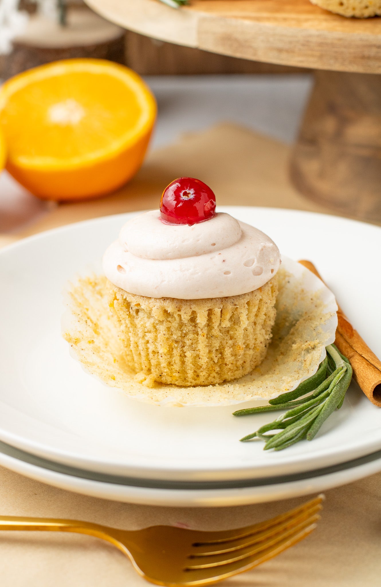 Spiced Orange Cupcakes with Cranberry Frosting