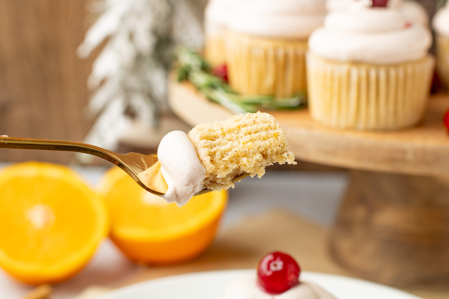 Spiced Orange Cupcakes with Cranberry Frosting